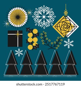 Christmas geometric elements consisting of snowflake and tree. modern new year illustration. 