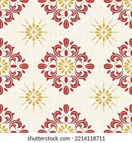 Christmas geometric Floral seamless pattern. red and gold design on white background. Vector illustration