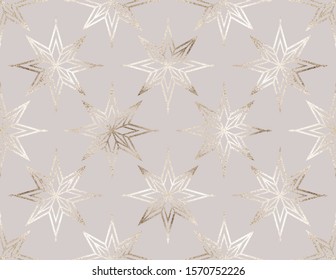 Christmas geometric gold star decoration seamless pattern.