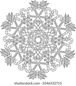 Christmas Geometric Intricate Detailed Mandala Adult Coloring Page Intricate Circular Pattern Zentangle