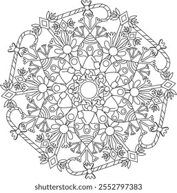 Christmas Geometric Intricate Detailed Mandala Adult Coloring Page Intricate Circular Pattern Zentangle