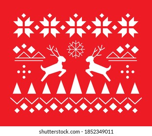 Christmas geometric ornament pattern illustration with deers for printing on clothes, textile, fabric, packages, paper.