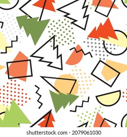 Christmas geometric pattern with fir tree. Abstract winter holiday nature background. Merry Christmas and Happy New Year greeting card  design in 90s geometric style