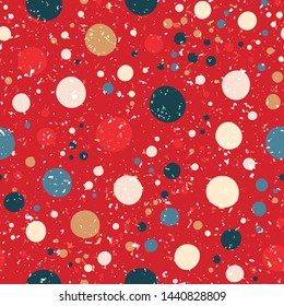 Christmas geometric polka dot seamless pattern. Hand drawn ditsy party vector background. Festive xmas scrapbooking paper, yuletide all over print. Red green holidays stationery illustration backdrop.