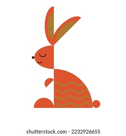 Christmas geometric rabbit isolated element for Chinese New Year 2023 modern art design. Vector illustration for the year of the rabbit, red hare, Christmas tree in abstract geometry flat style