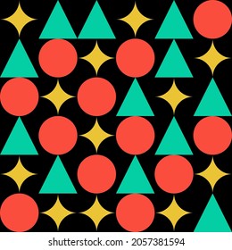 Christmas geometric seamless bauhaus pattern, shapes, colorful, circle, triangle