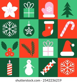 Christmas geometric seamless pattern. Modern holiday mosaic background.