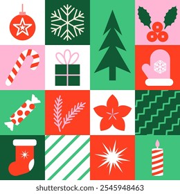 Christmas geometric seamless pattern. Modern holiday mosaic background.