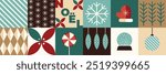 Christmas geometric seamless pattern, mosaic elements. Christmas, Noel symbols, bauhaus style