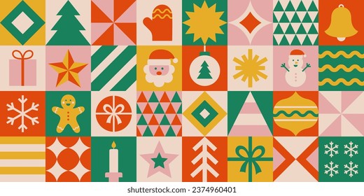 Christmas geometric seamless pattern in retro style. Abstract modern Xmas background design. Vector illustration