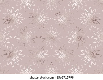 Christmas geometric silver floral decoration seamless pattern.