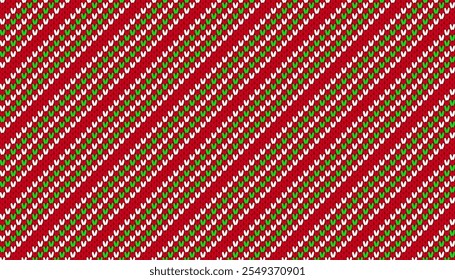 Navidades de textura geométrica. Fondo de punto sin fisuras de caña de caramelo de Navidad. Patrón de punto verde rojo a rayas. Impresión Abstractas con líneas diagonales. Lindo papel de regalo de vacaciones. Ilustración vectorial.