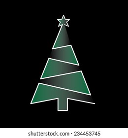 Christmas geometric tree with the star on the black background. Abstract card for winter holidays.