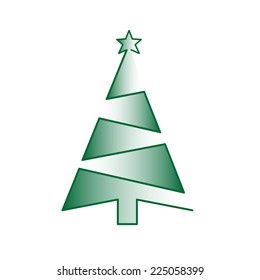 Christmas geometrical tree with the star on the white background. Abstract card for winter holidays.