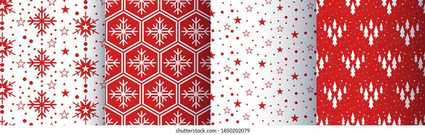 La geometría de Navidad es un patrón sin fisuras. Conjunto de antecedentes. Ilustración del vector blanco rojo