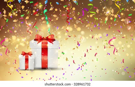 Fondo de regalo de Navidad con confetti y bobinas