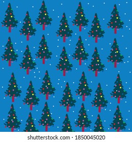 The Christmas gift background consists of a cluster of Christmas trees and snow decorated with balls.