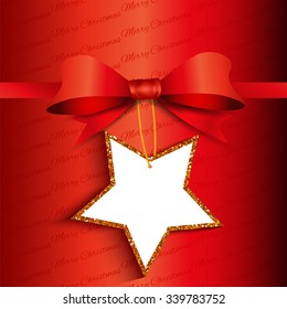 Fondo de regalo de Navidad con etiqueta de brillo en forma de estrella
