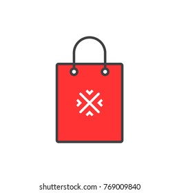 Christmas gift bag flat line colored icon.