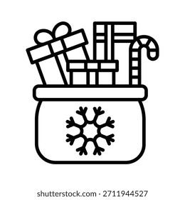 Weihnachtsgeschenktüte, Vektorgrafik, Symbol für Linienstil