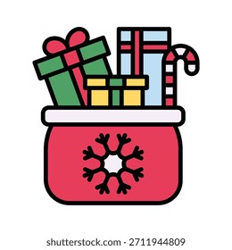 Ilustración vectorial del bolso del regalo de la Navidad, icono lleno del estilo