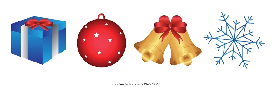 Christmas Gift, Ball, Bells and Snowflake Vector Symbols Illustration