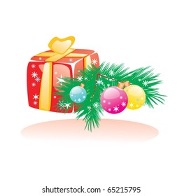 Christmas gift, balls and pine
