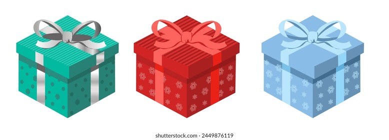 Regalo de Navidad con arco en proyección isométrica - Ilustración vectorial	