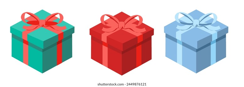 Regalo de Navidad con arco en proyección isométrica - Ilustración vectorial	