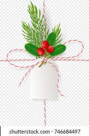 Christmas Gift Bow on Transparent Background. Festive Template for Greeting Card, Postcard and Flyers. Vector Illustration for Happy New Year.