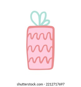 Christmas gift with bow on white background, vector flat illustration.