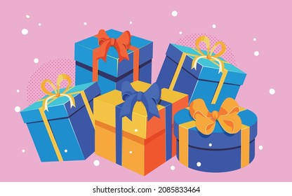 ilustración de fondo de la caja de regalo de Navidad afiche de evento de nieve de invierno