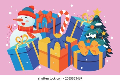 ilustración de fondo de la caja de regalo de Navidad afiche de evento de nieve de invierno
