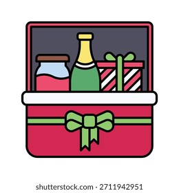 Christmas Gift Box Basket Vector Illustration, Filled Style Icon