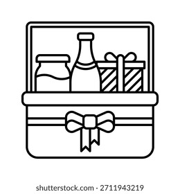 Cesta de presente de Natal Ilustração de vetor, ícone de estilo de linha