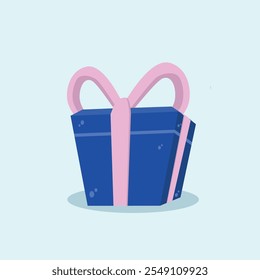 Christmas Gift Box. Birthday Surprise. Flat Design Vector. pink and Blue Illustration.