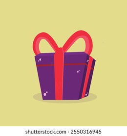 Christmas Gift Box. Birthday Surprise. Flat Design Vector. Red and Blue Illustration.