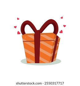 Christmas Gift Box. Birthday Surprise. Flat Design Vector. Red and Blue Illustration.