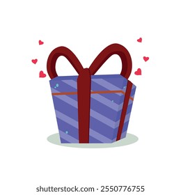 Christmas Gift Box. Birthday Surprise. Flat Design Vector. Red and Blue Illustration.