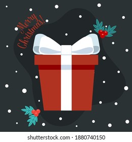 Caja de regalo de Navidad con arco y objeto festivo decorativo. Feliz Navidad y feliz año nuevo. Ilustración vectorial