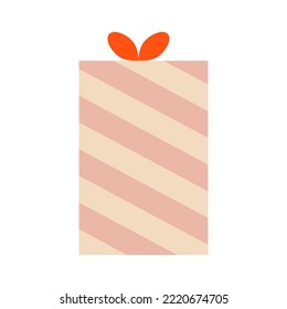 Christmas gift box with a bow and stripes. Cute vector holiday illustration