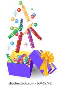 Christmas gift box with candy and yellow bow