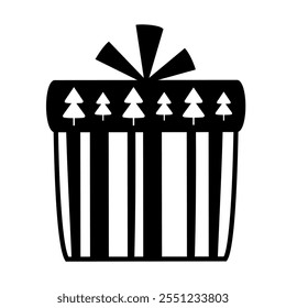 Christmas gift box clipart. Black and white present clipart, festive doodle. Vector illustration in flat style