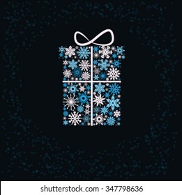 Christmas gift box from colored snowflakes. Vector