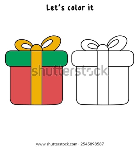 Christmas gift box coloring pages for kids. Trace and color Christmas gift box. Christmas gift box isolated on white background. Kindergarten and preschool worksheets printable for kids. 