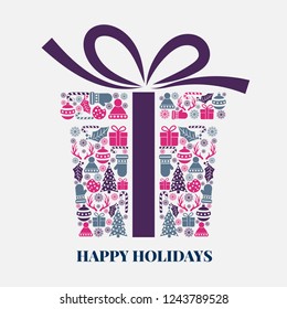 Christmas gift box in creative style. Flat design