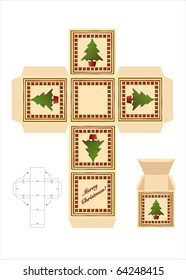 A Christmas gift box cut-out template with assembly instructions.EPS10 vector format.