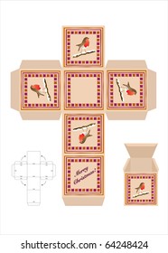 Una plantilla de corte de caja de regalo de Navidad con instrucciones de montaje. Formato vectorial EPS10.