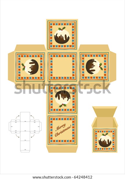 Christmas Gift Box Cutout Template Assembly Stock Vector Royalty Free 64248412