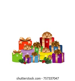 Christmas gift box and decorations isolated on white vector